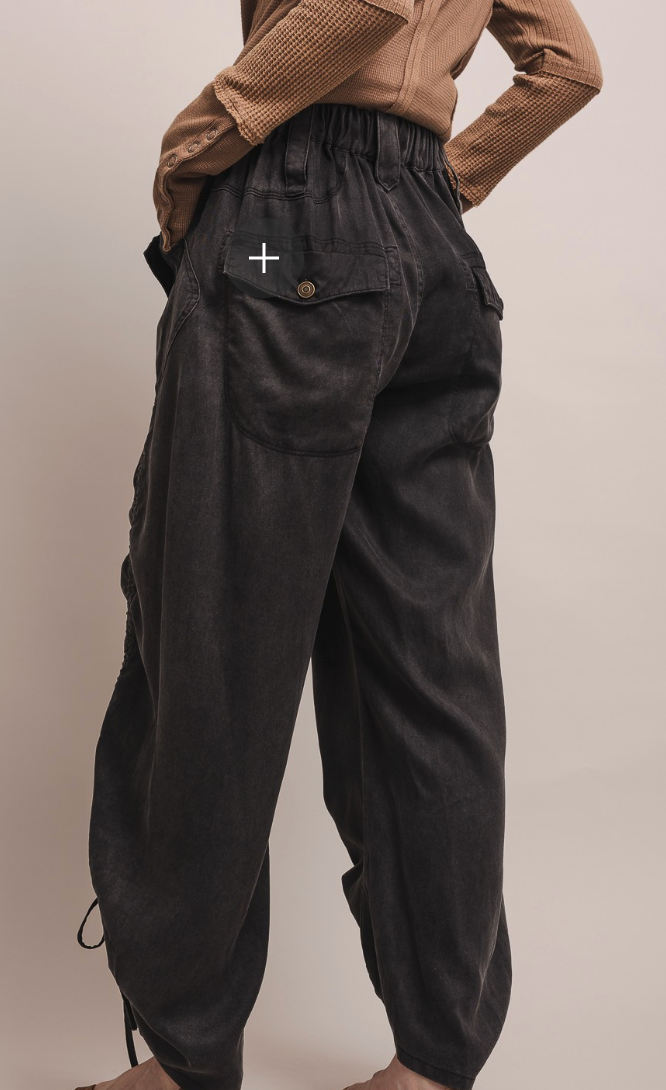 Black Ruched Leg Cargo Pants