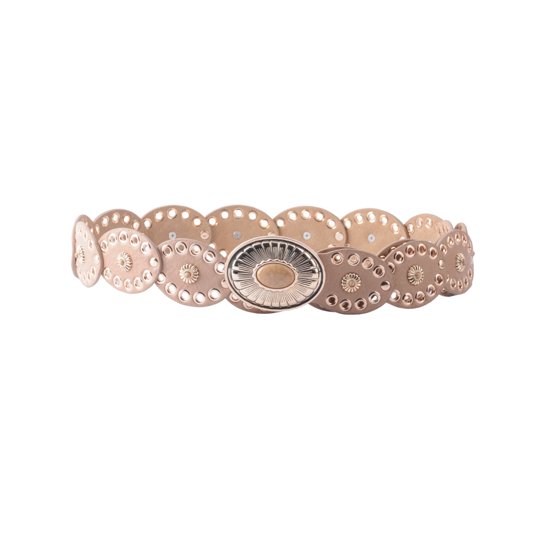 Decorative belt with circular patterns on a white background