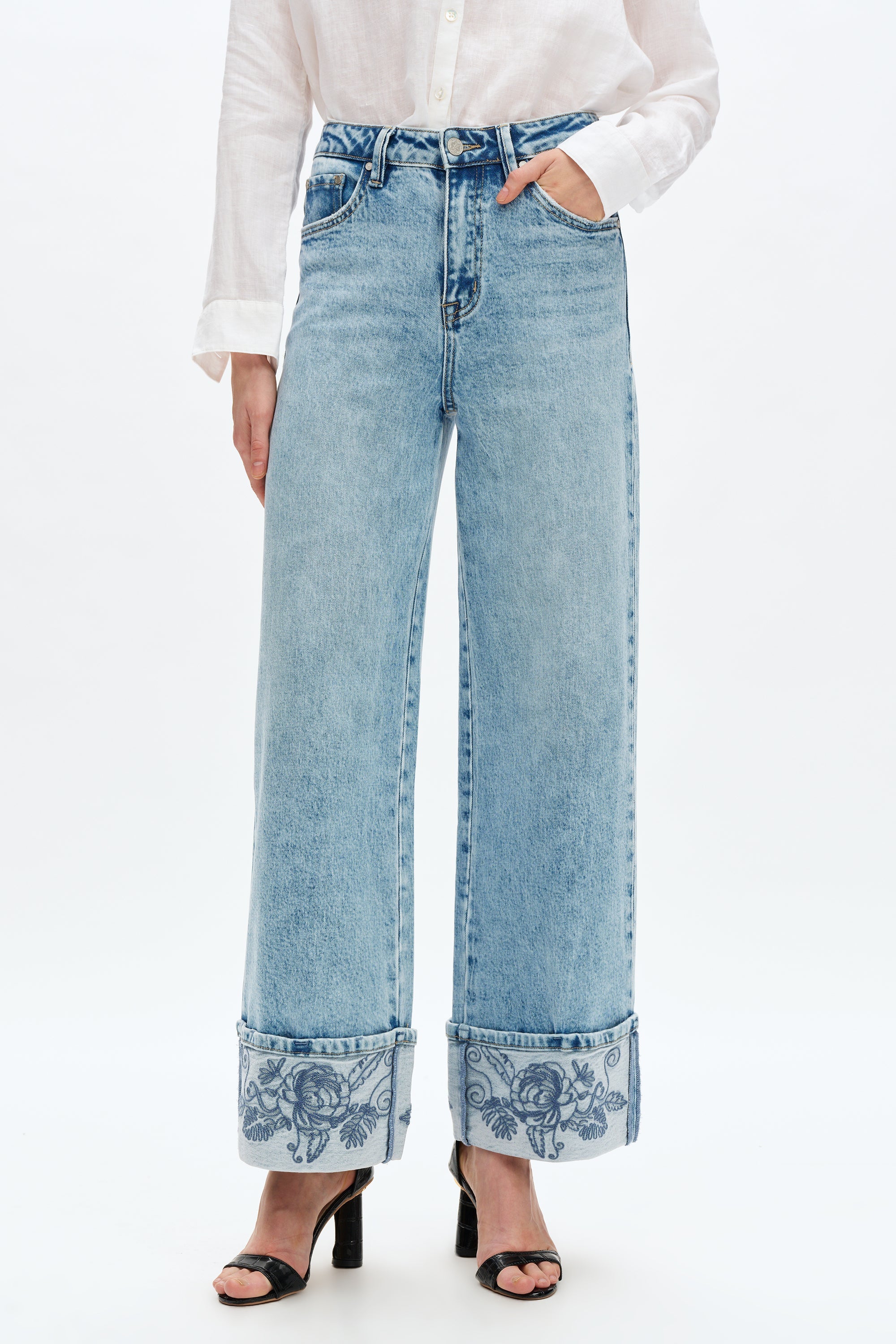Bella Embroidery Cuffed Jean