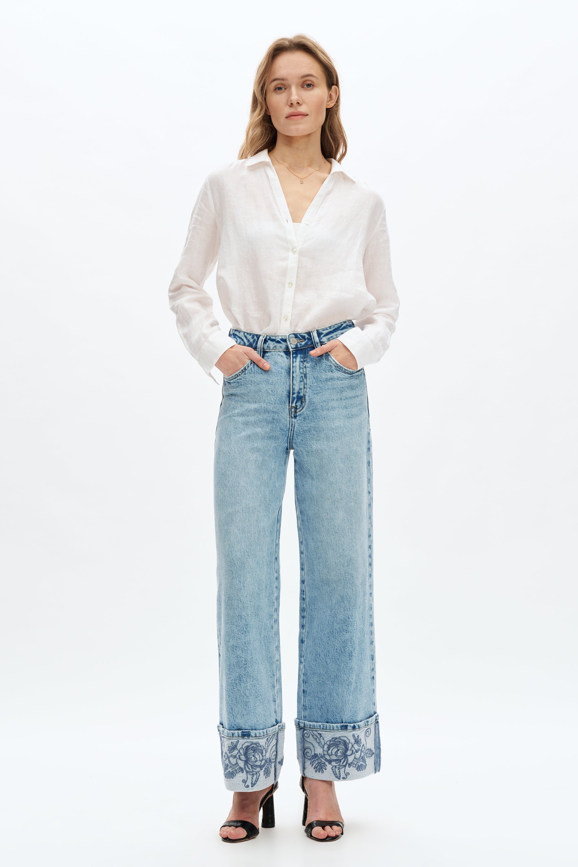 Bella Embroidery Cuffed Jean