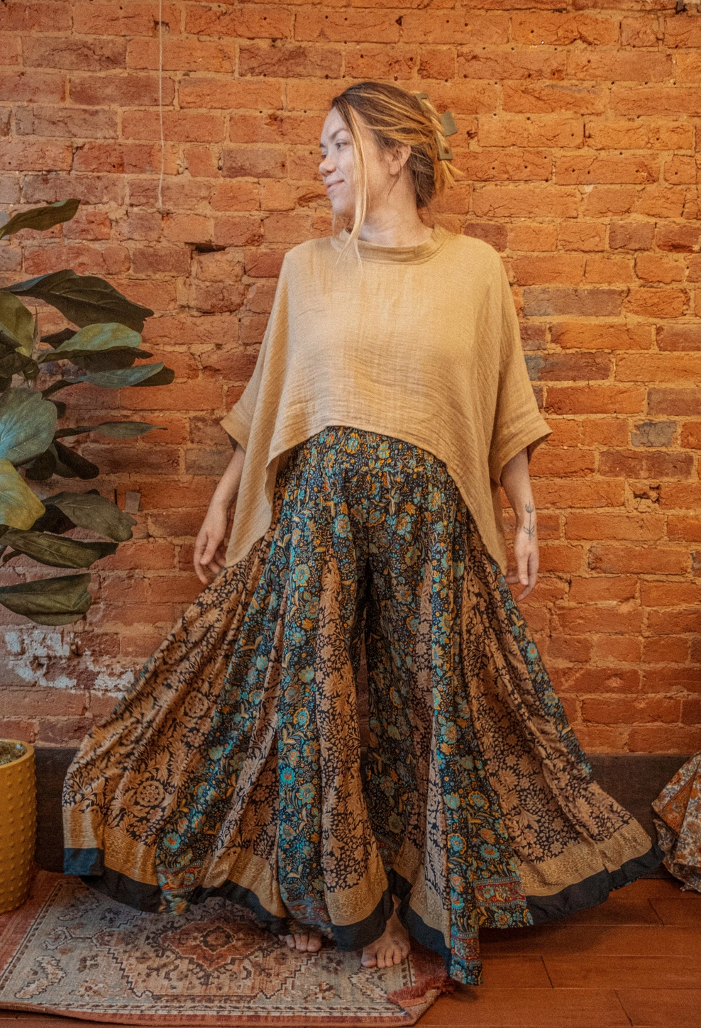 Hippie Wide Leg Silk Trousers