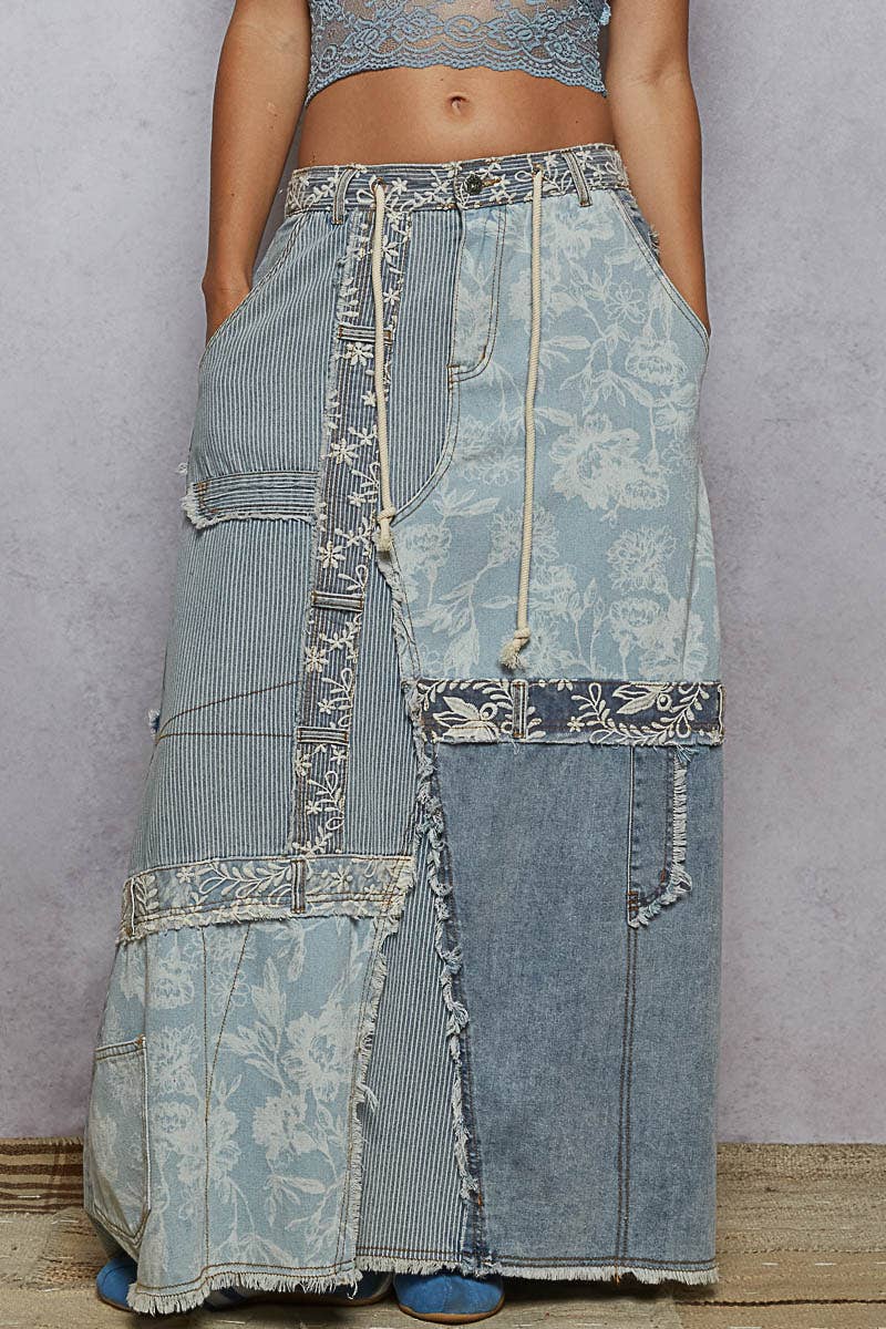 Field Song Denim Patchwork Skirt