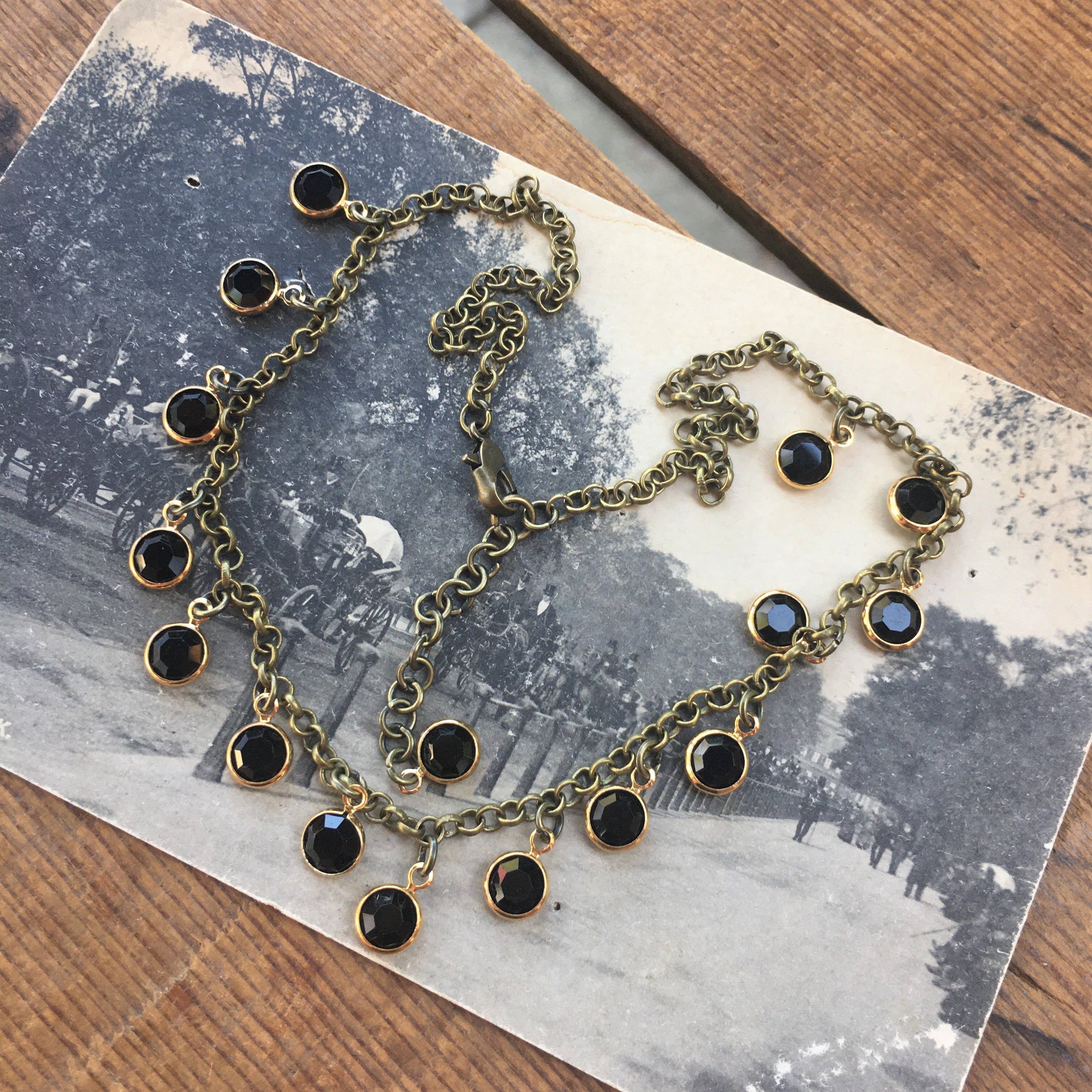 Black & Gold Crystal Beaded Choker
