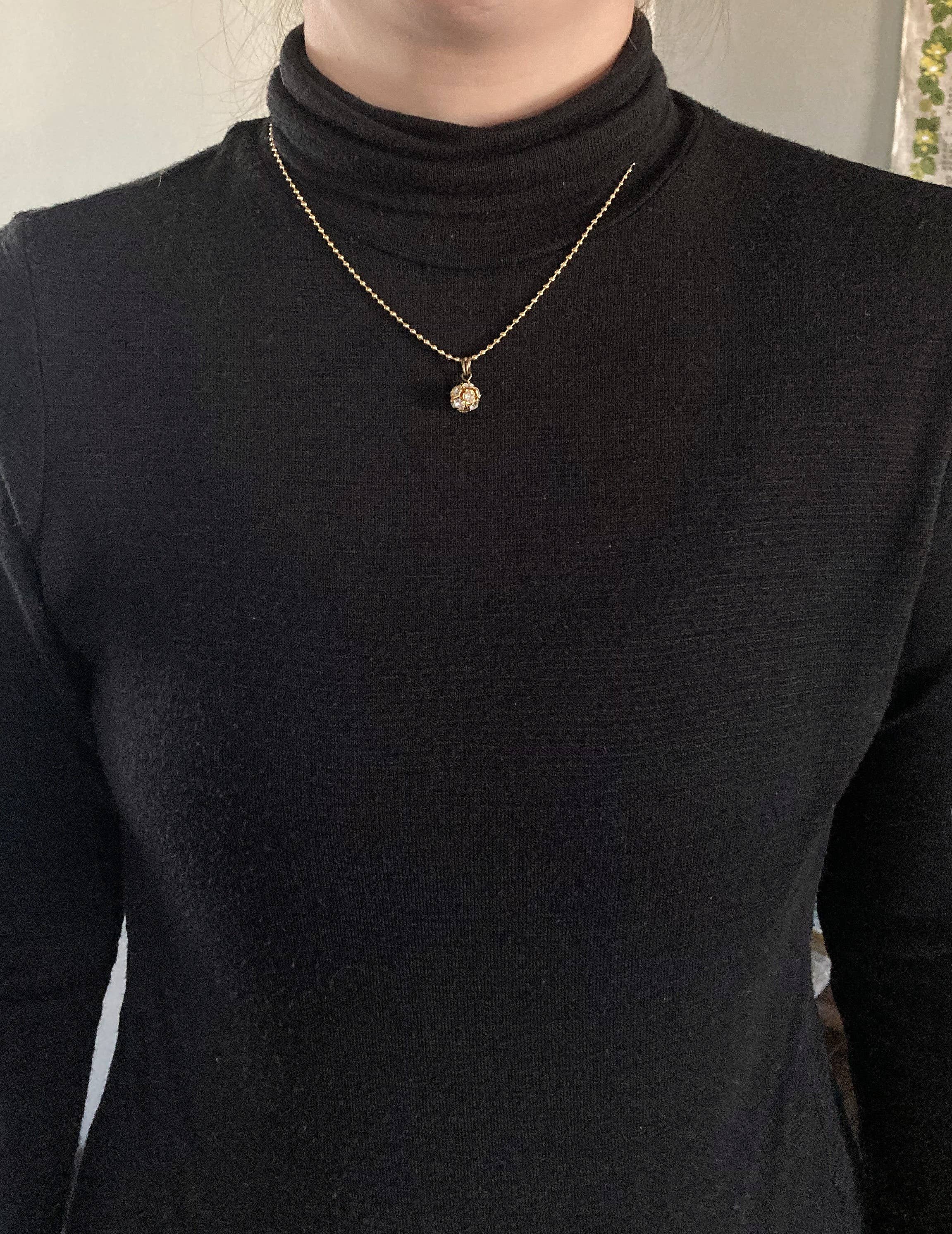 Clear Rhinestone & Gold Ball Charm Pendant Necklace