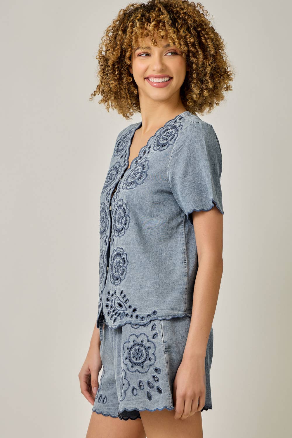 Eyelet Embroidered Washed Tencel Blouse
