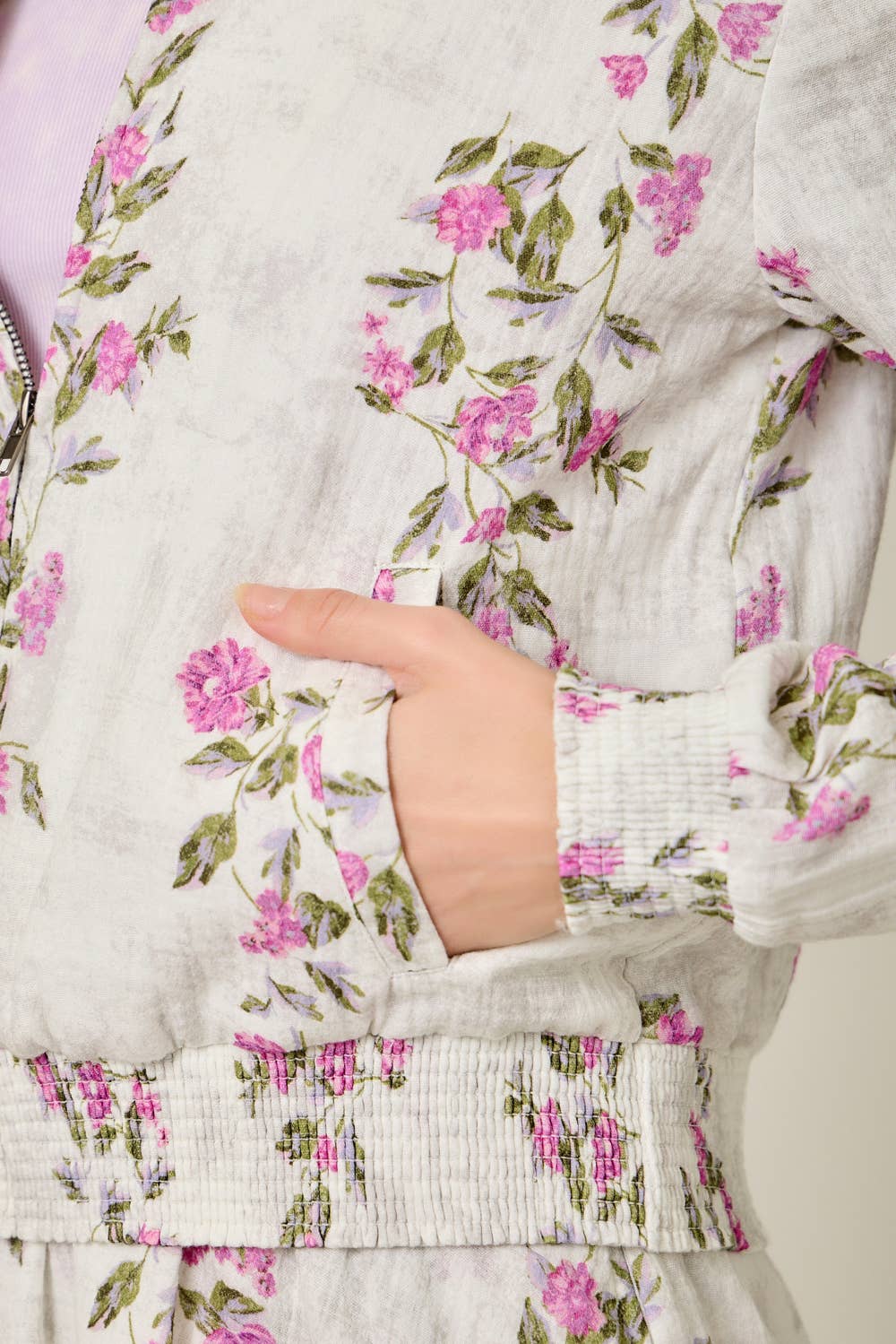 The Rosewood Floral Bomber - coordinated set with Rosewood Floral Skort showing complete look