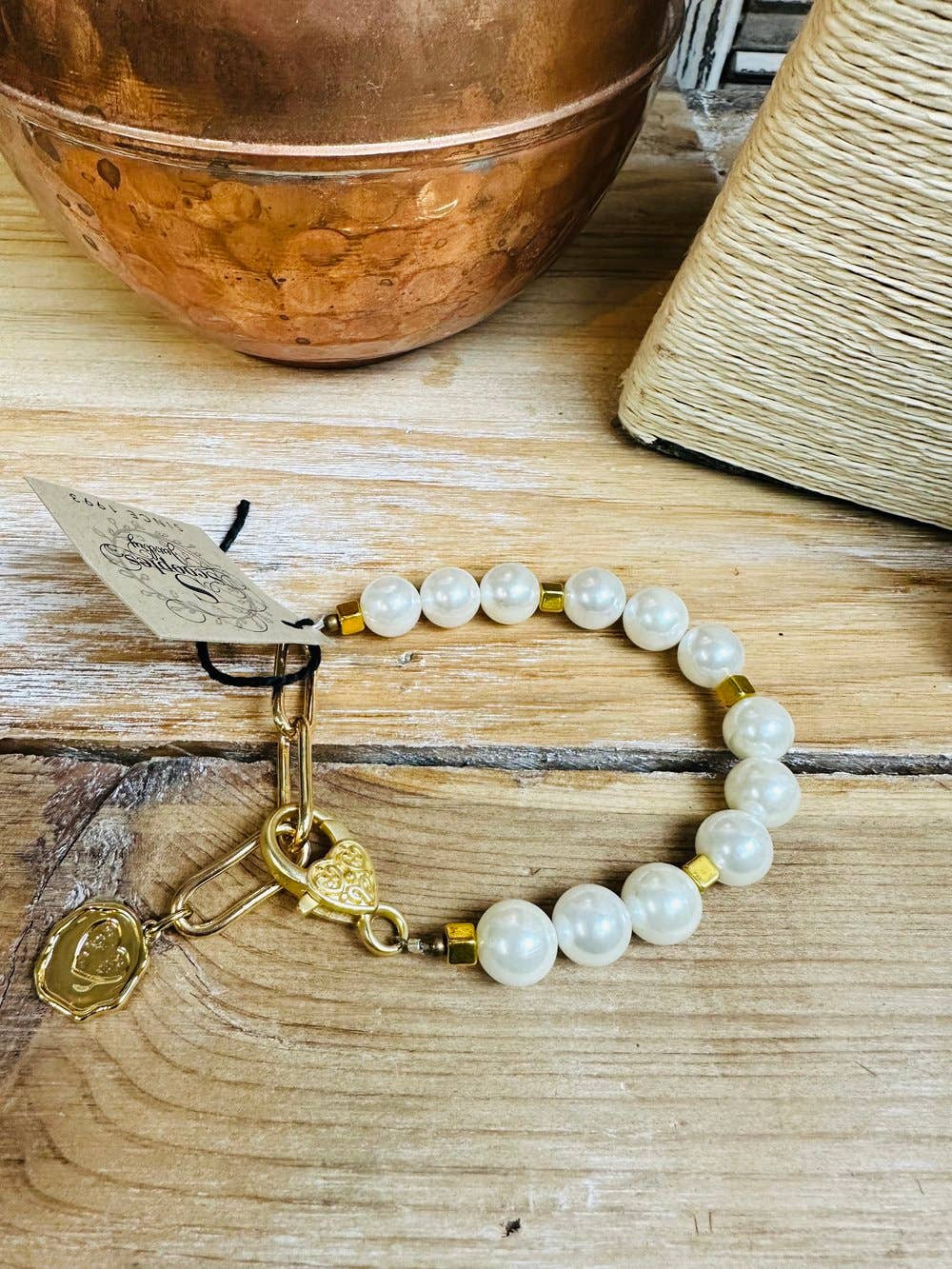 Pearl Heart Charm Bracelet