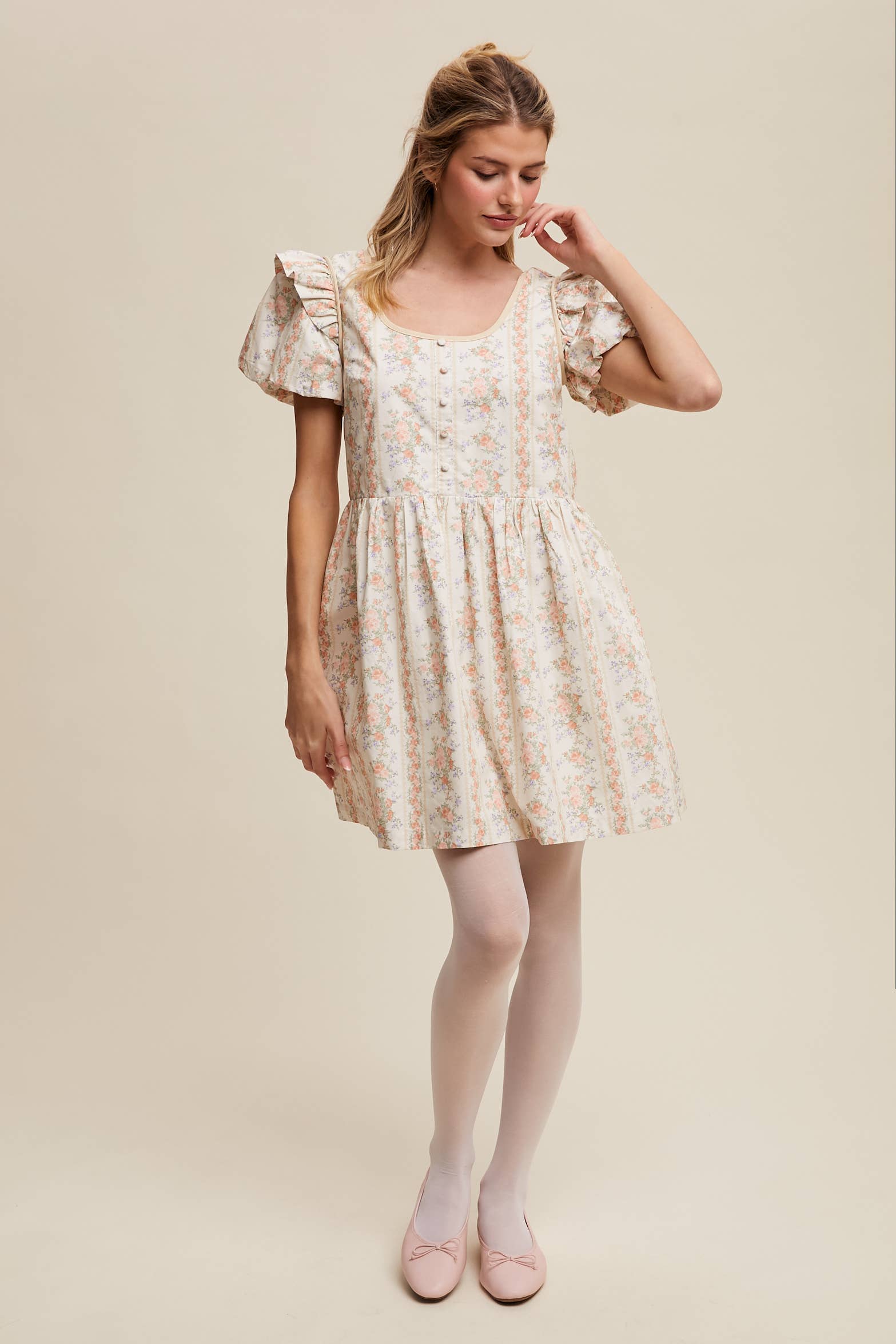 Just Peachy Vintage Floral Babydoll Dress