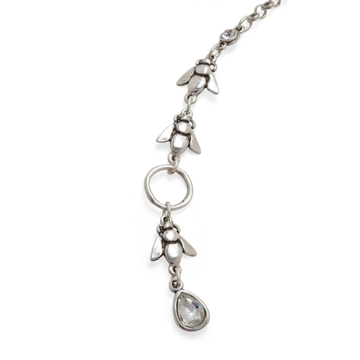 Honey Bee Pear-Shaped Clear Crystal Pewter Necklace
