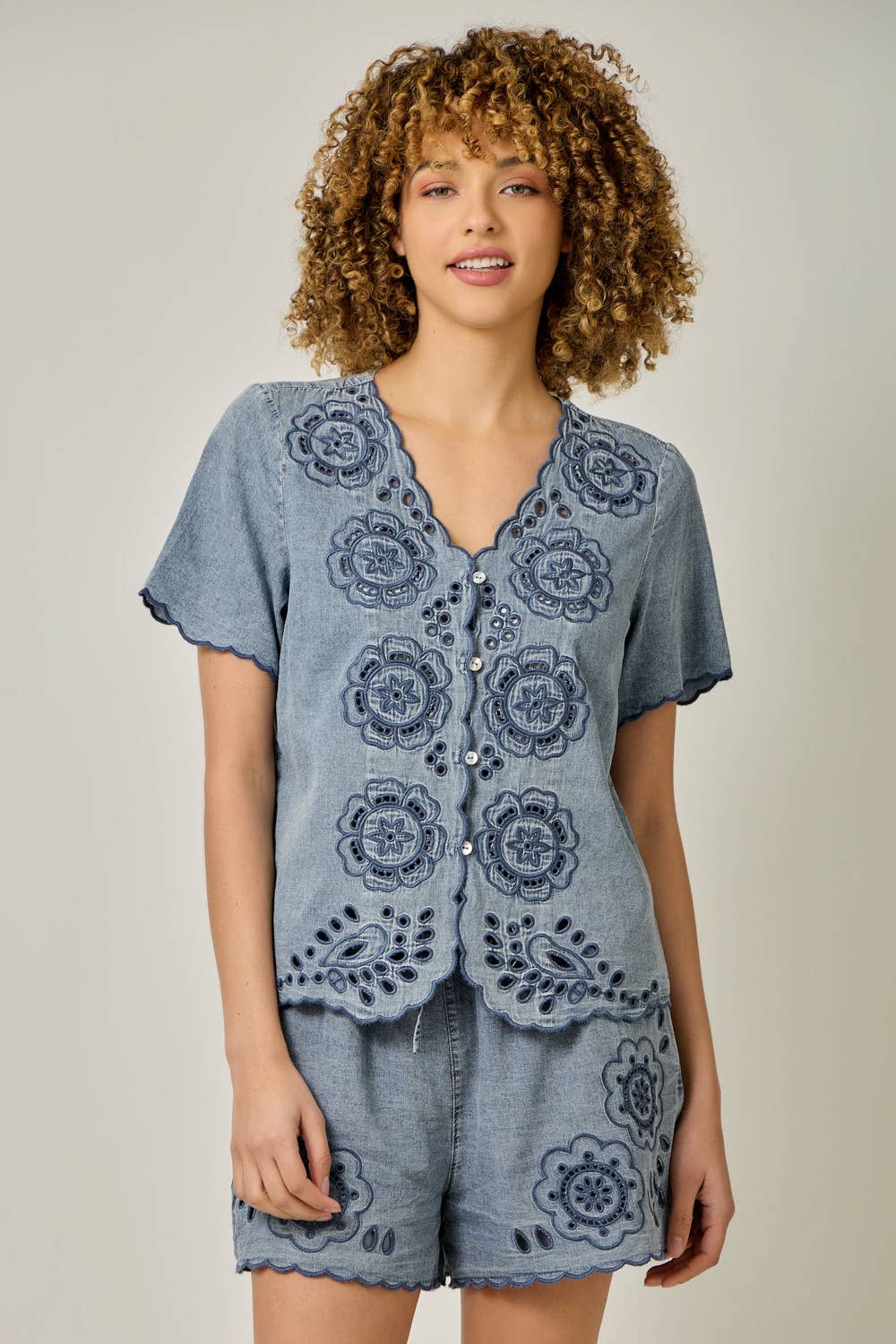 Eyelet Embroidered Washed Tencel Blouse
