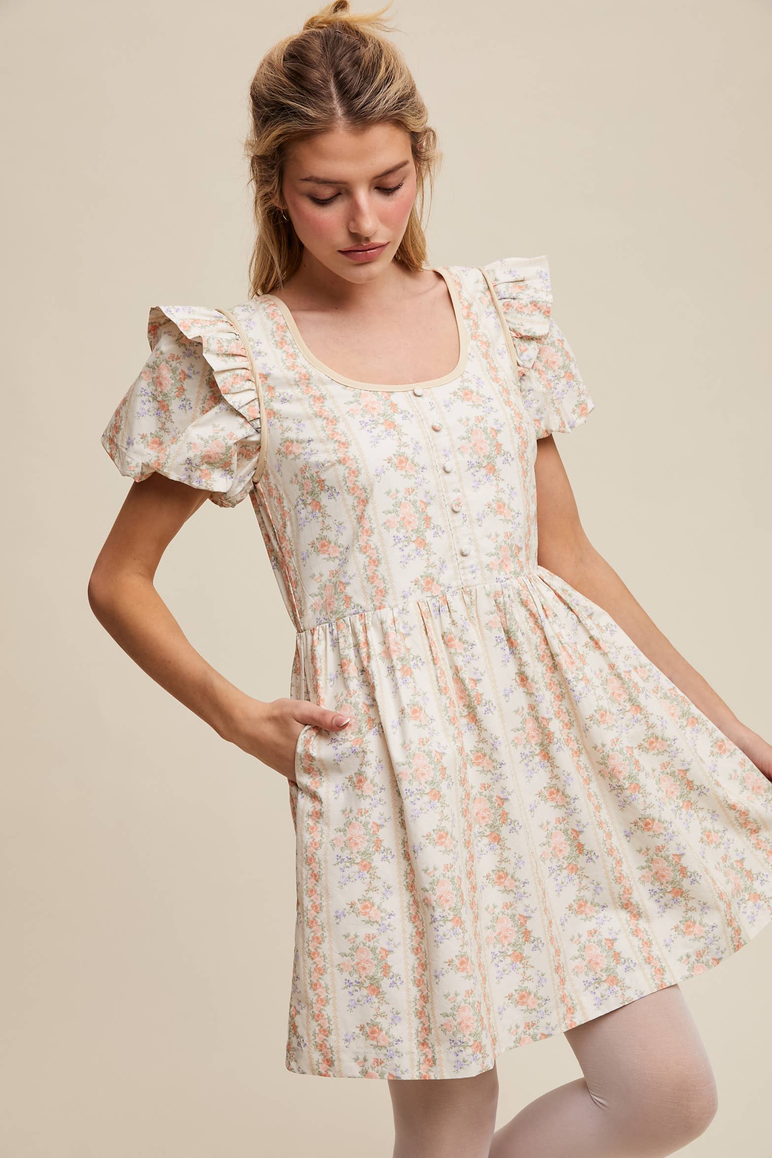 Just Peachy Vintage Floral Babydoll Dress