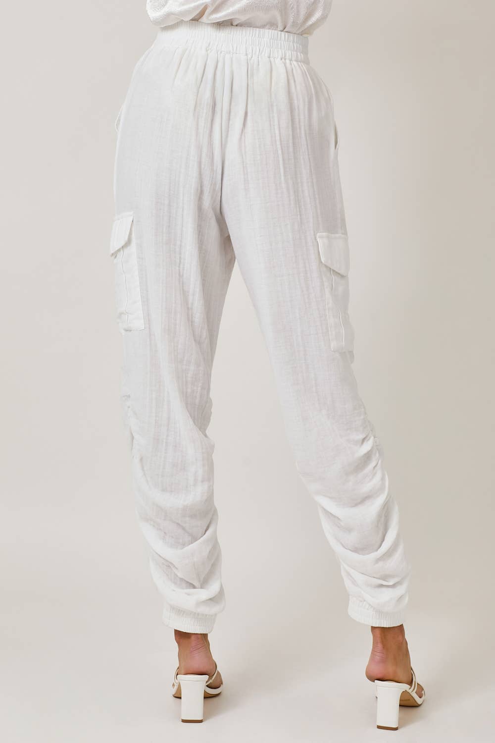 The Harper Shirred Joggers – White