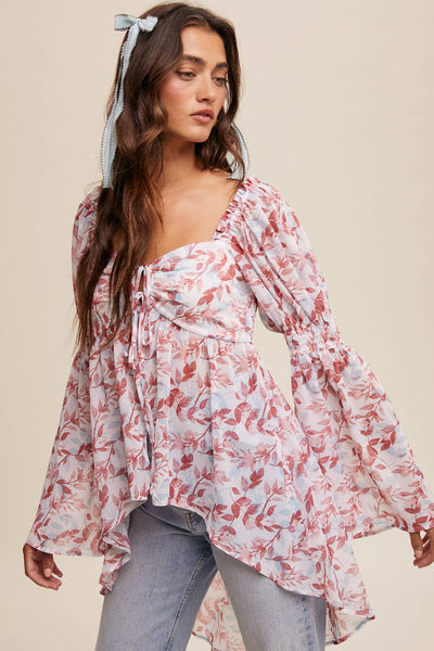 トップス yilon little flower chiffon blous Little flower chiffon blouse – YILON