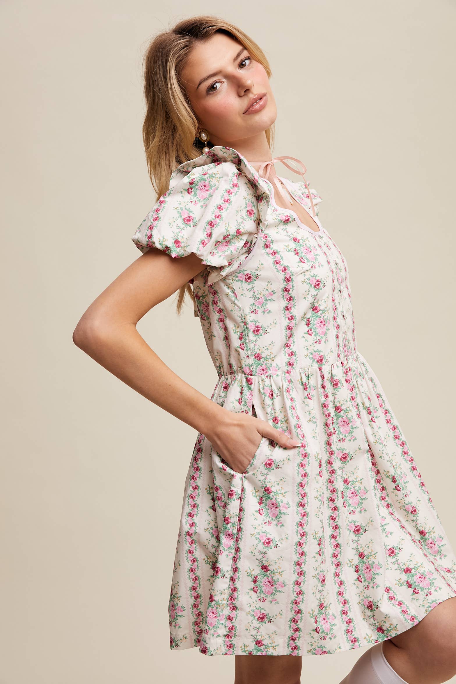 Just Peachy Vintage Floral Babydoll Dress