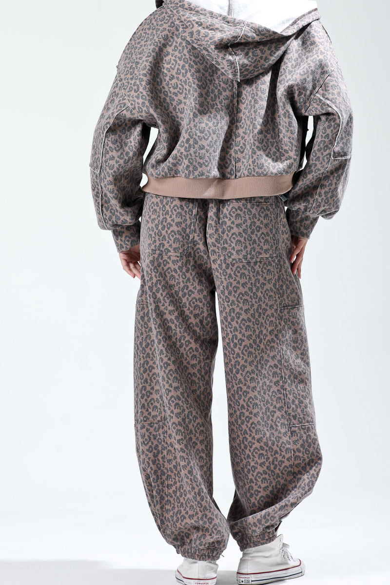 Spotted & Chic Joggers in Latte Cheetah - women's relaxed fit cheetah print joggers with elastic drawstring waist and cuffed hem
Back View