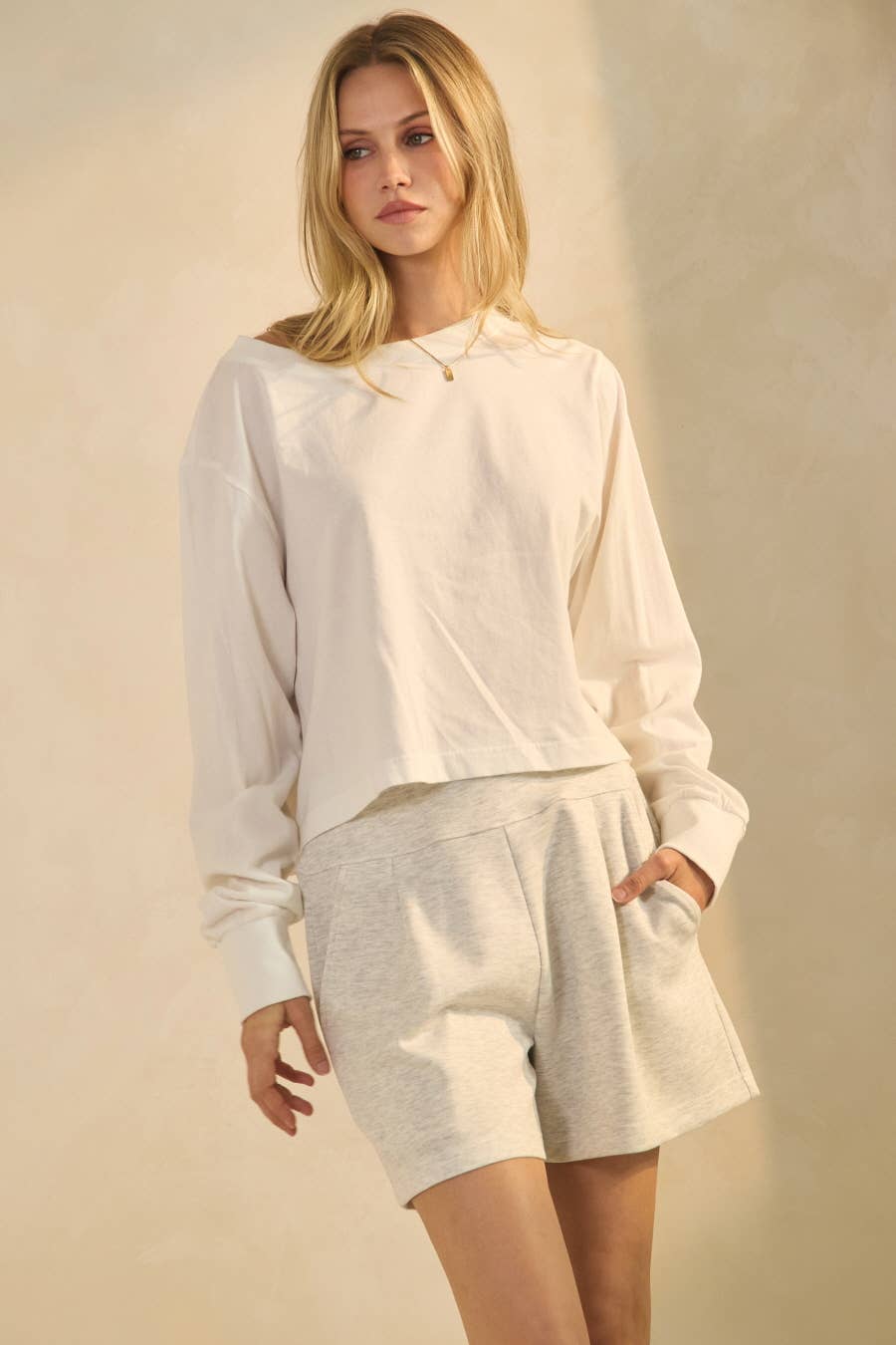 Plus Solid Cropped Oversized Pullover Top
