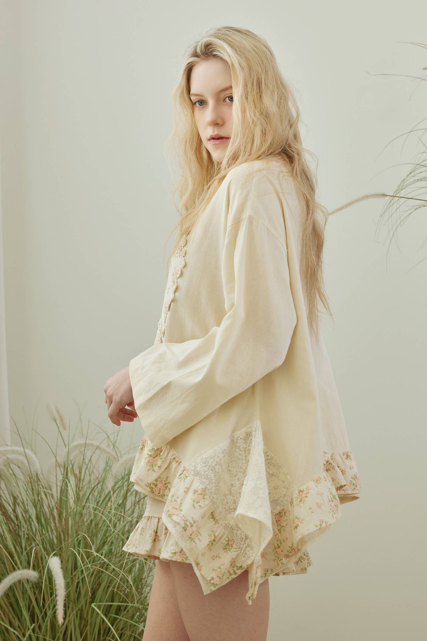 Wildflower Dreams top texture detail - unique patchwork design with romantic crochet embellishments