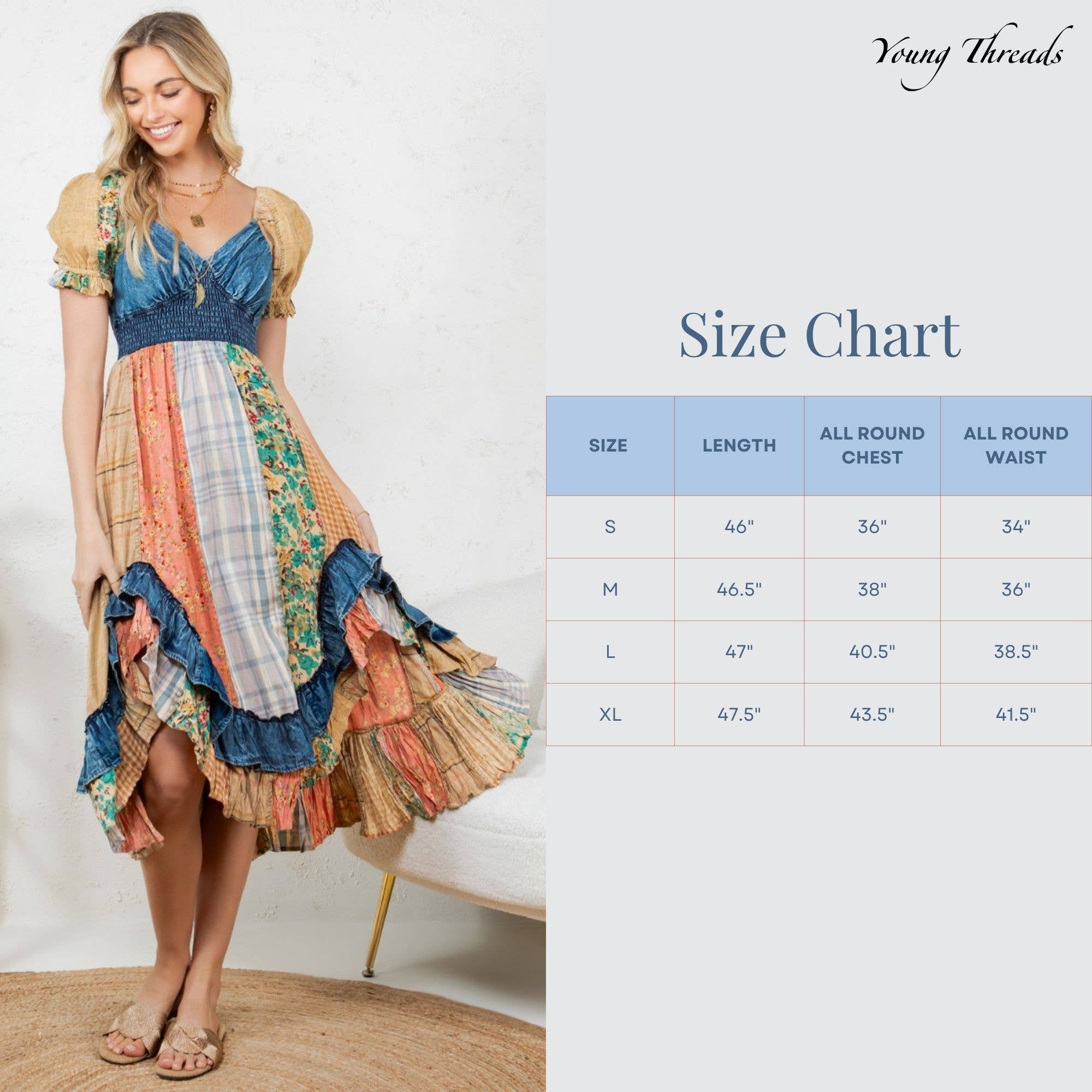 The Wildflower Sweetheart Patchwork Dress - Size Chart
