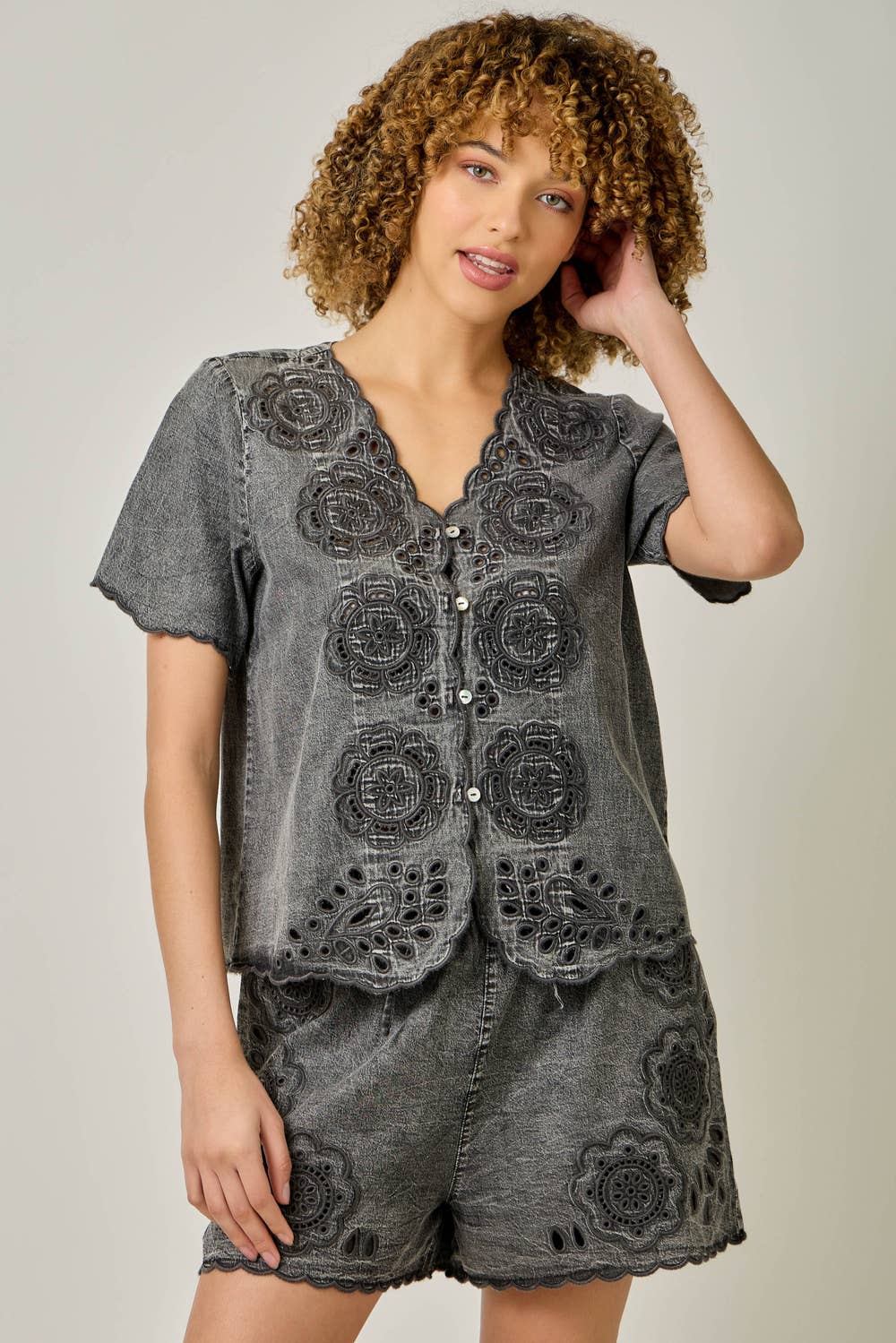 Eyelet Embroidered Washed Tencel Blouse