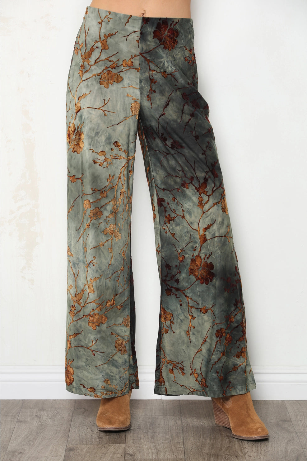 Flocked Wide Leg Green Palazzo Pant
