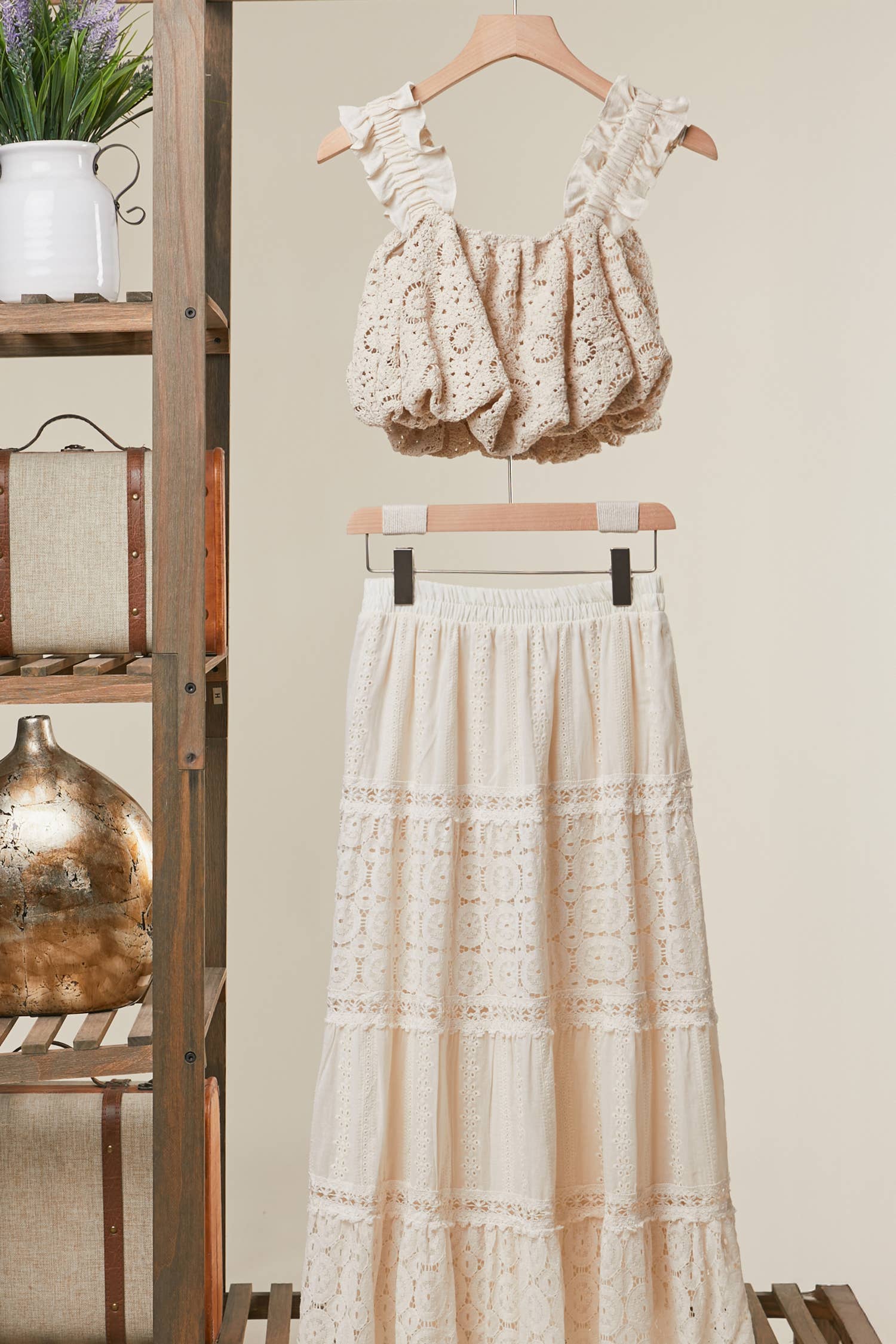 Lace crop top styled look - whimsical romantic bohemian top perfect for high-waisted pairing