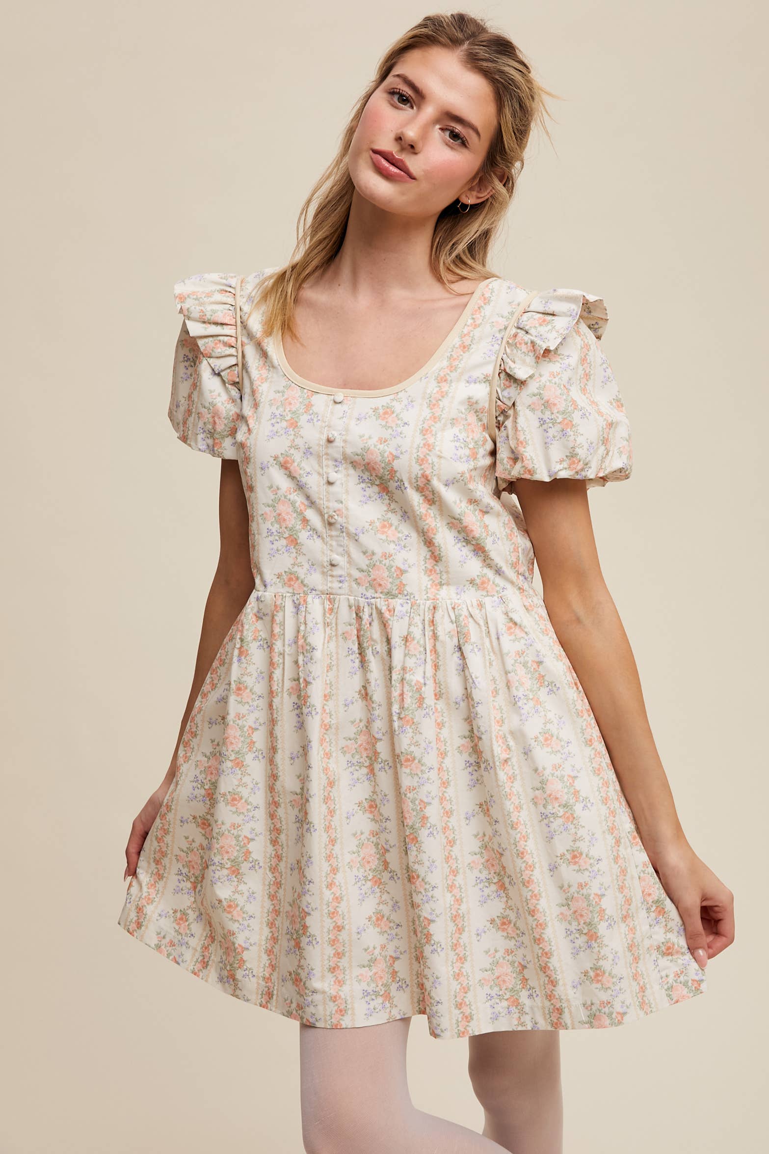 Just Peachy Vintage Floral Babydoll Dress