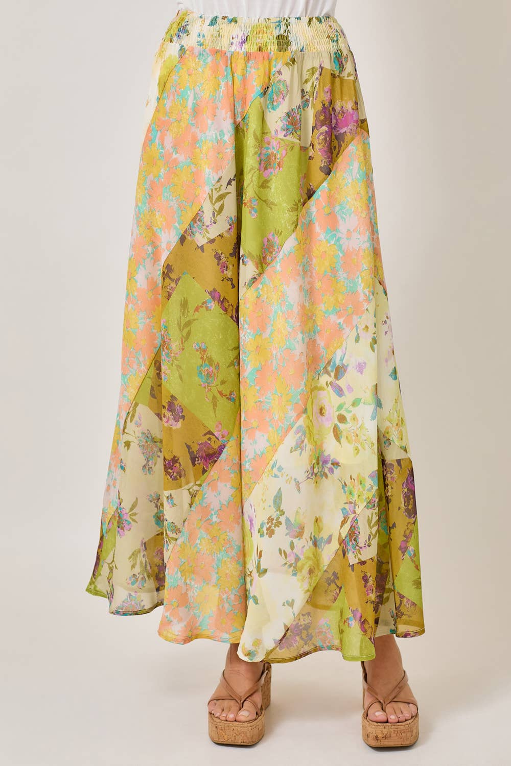 The Citron Mixed Print Skirt - close-up of mixed print details and gold lurex lines

