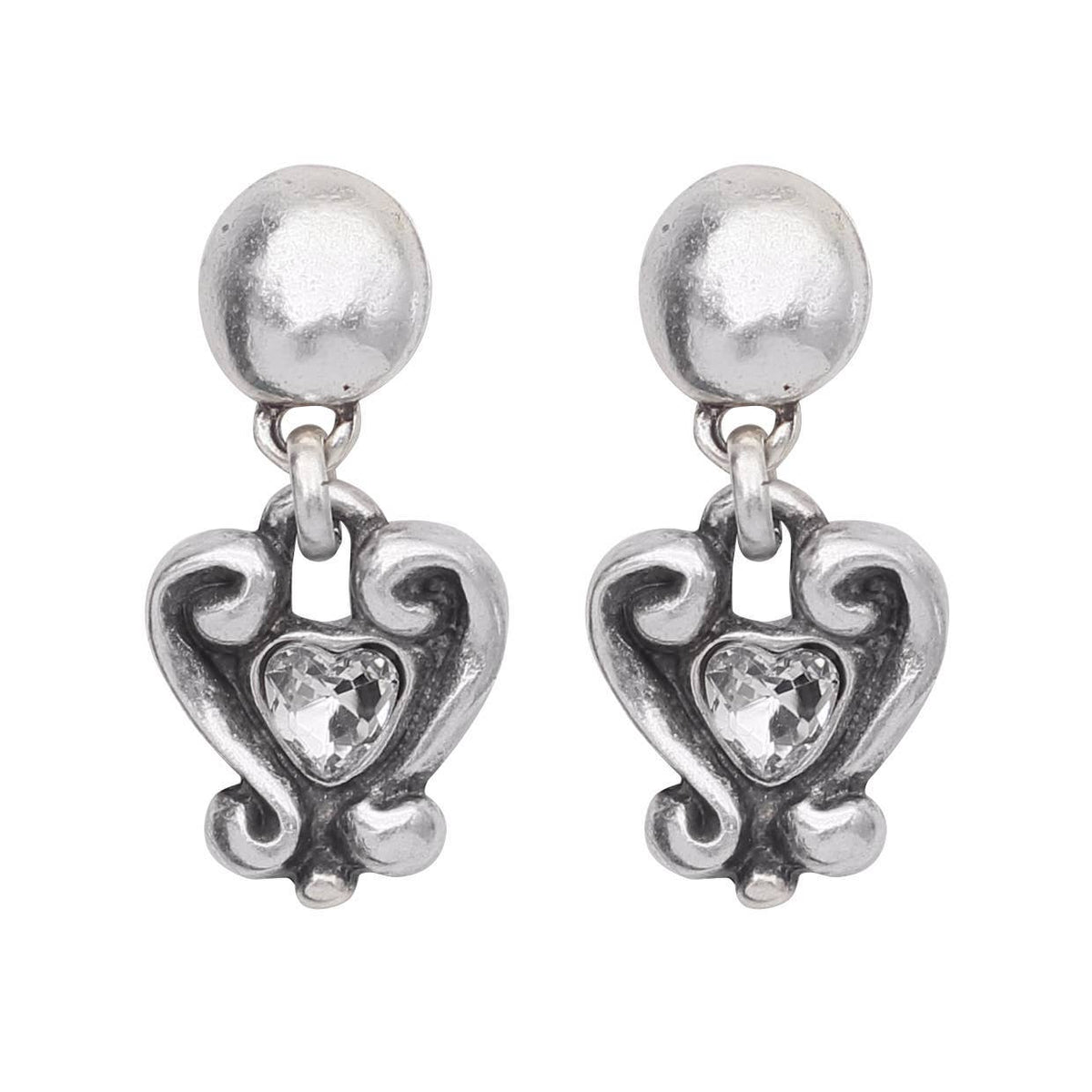 Handmade pewter and crystal earrings in sterling silver plated
