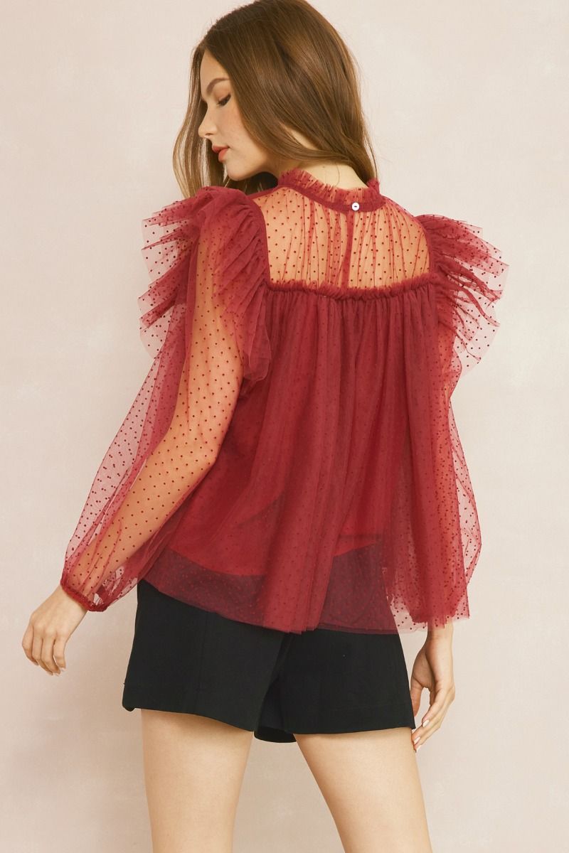 Whimsy in Wine Tulle Blouse