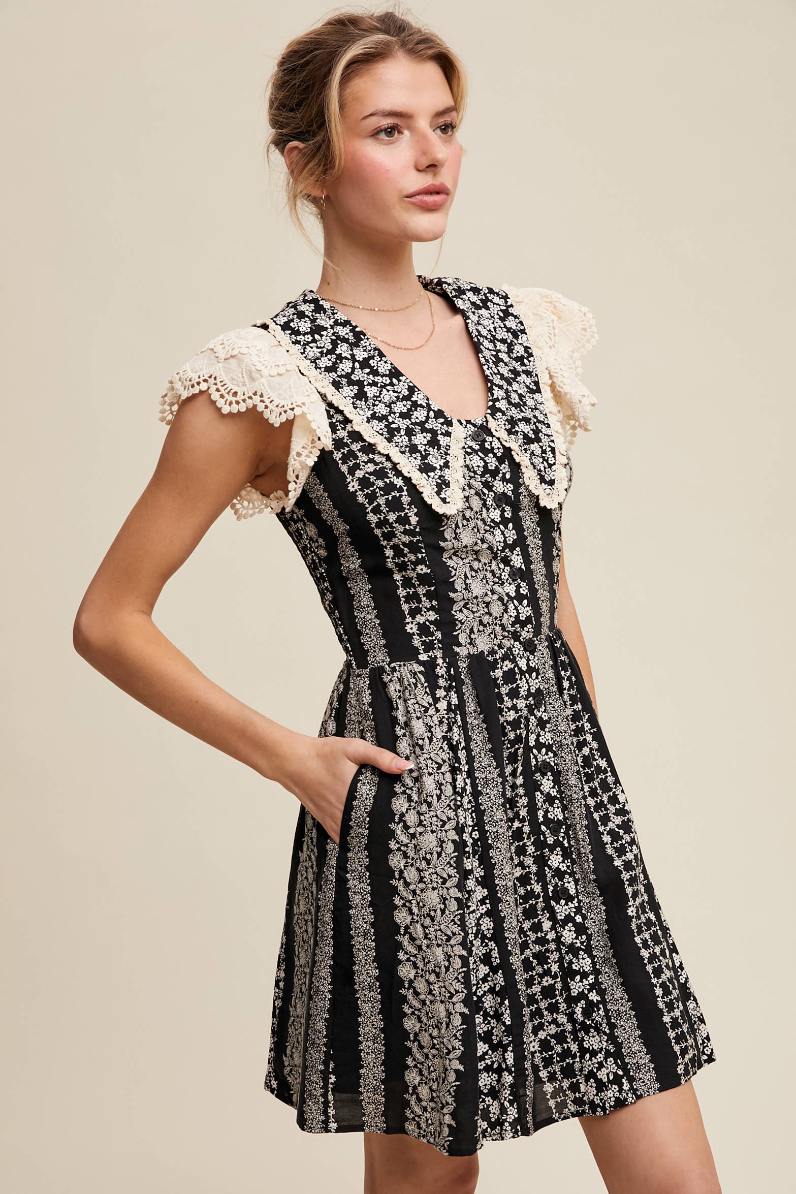 Vintage Lace Floral Mini Dress
