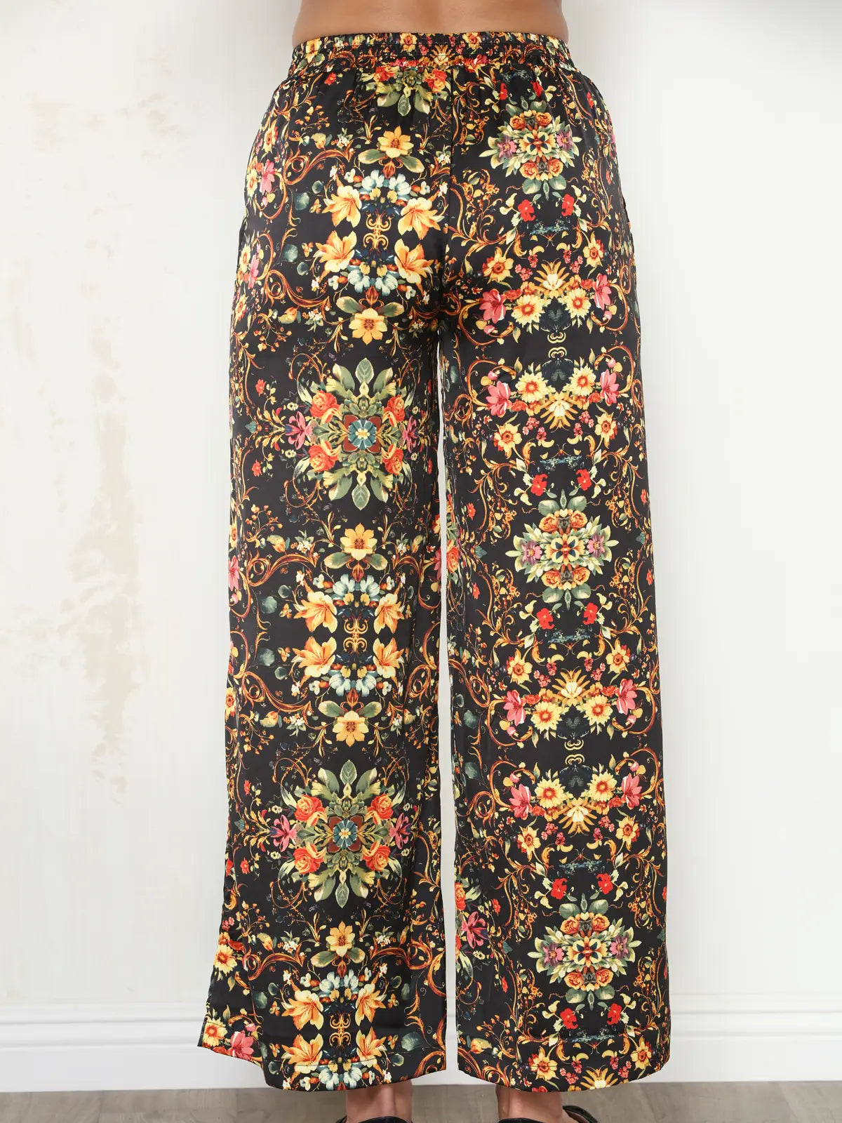 Satin Vintage Floral Wide Leg Pant