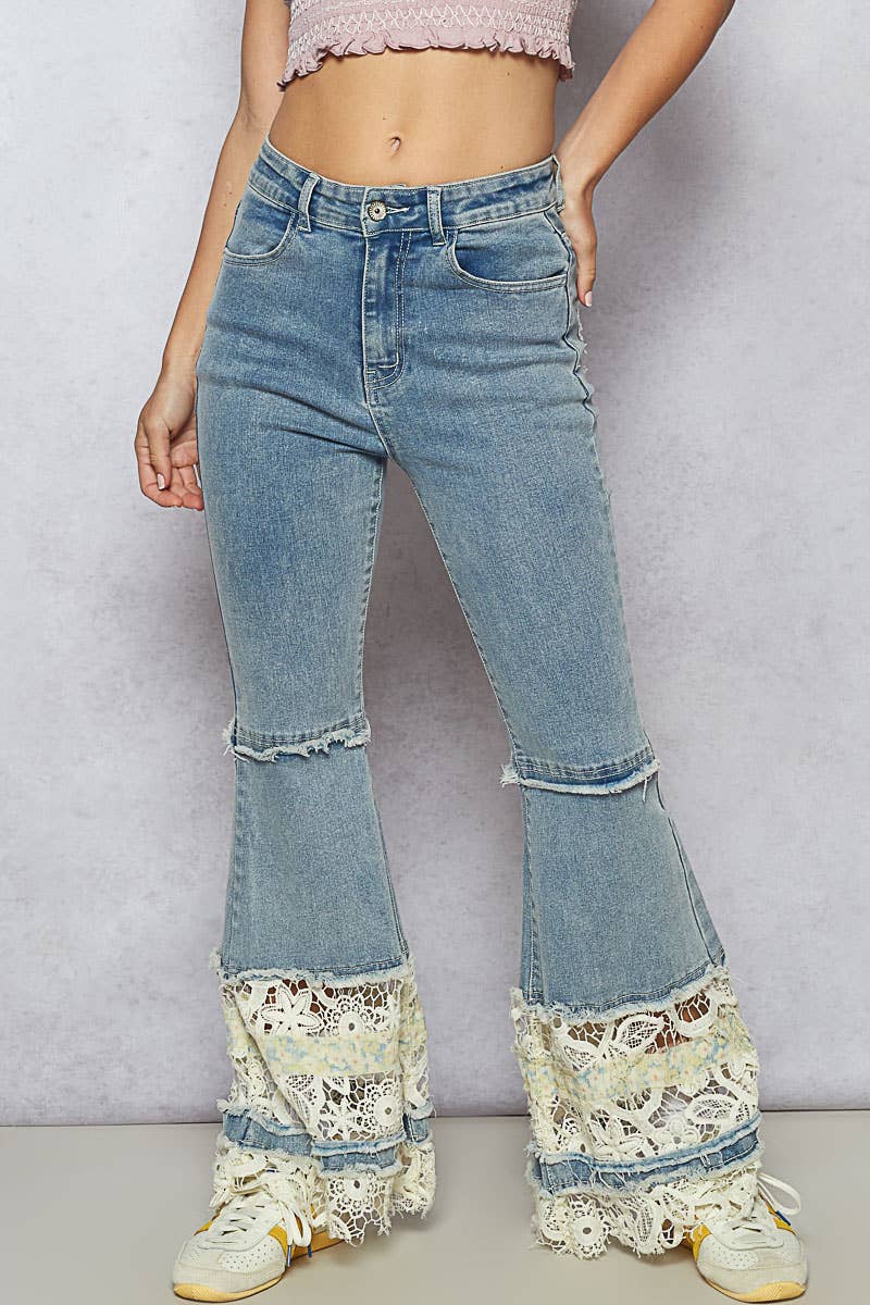 Lace see through patch flared Pants