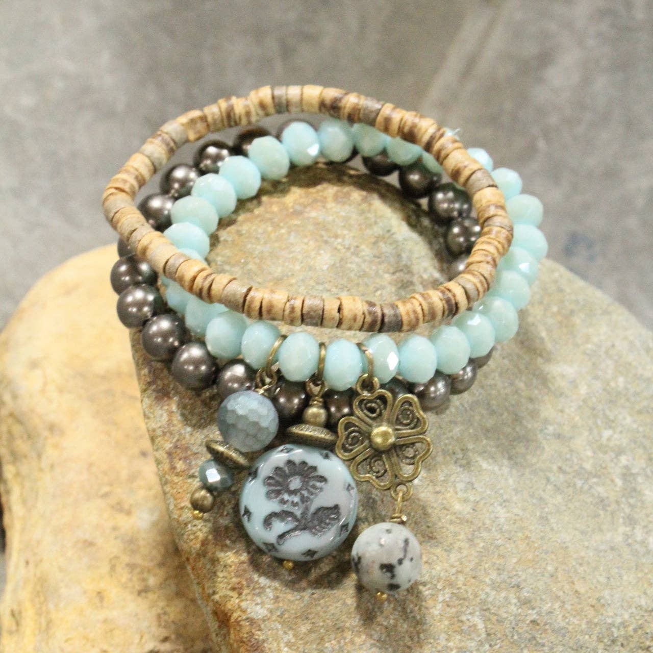 Denim Days Floral Czech & Stone Stretch Bracelet Set