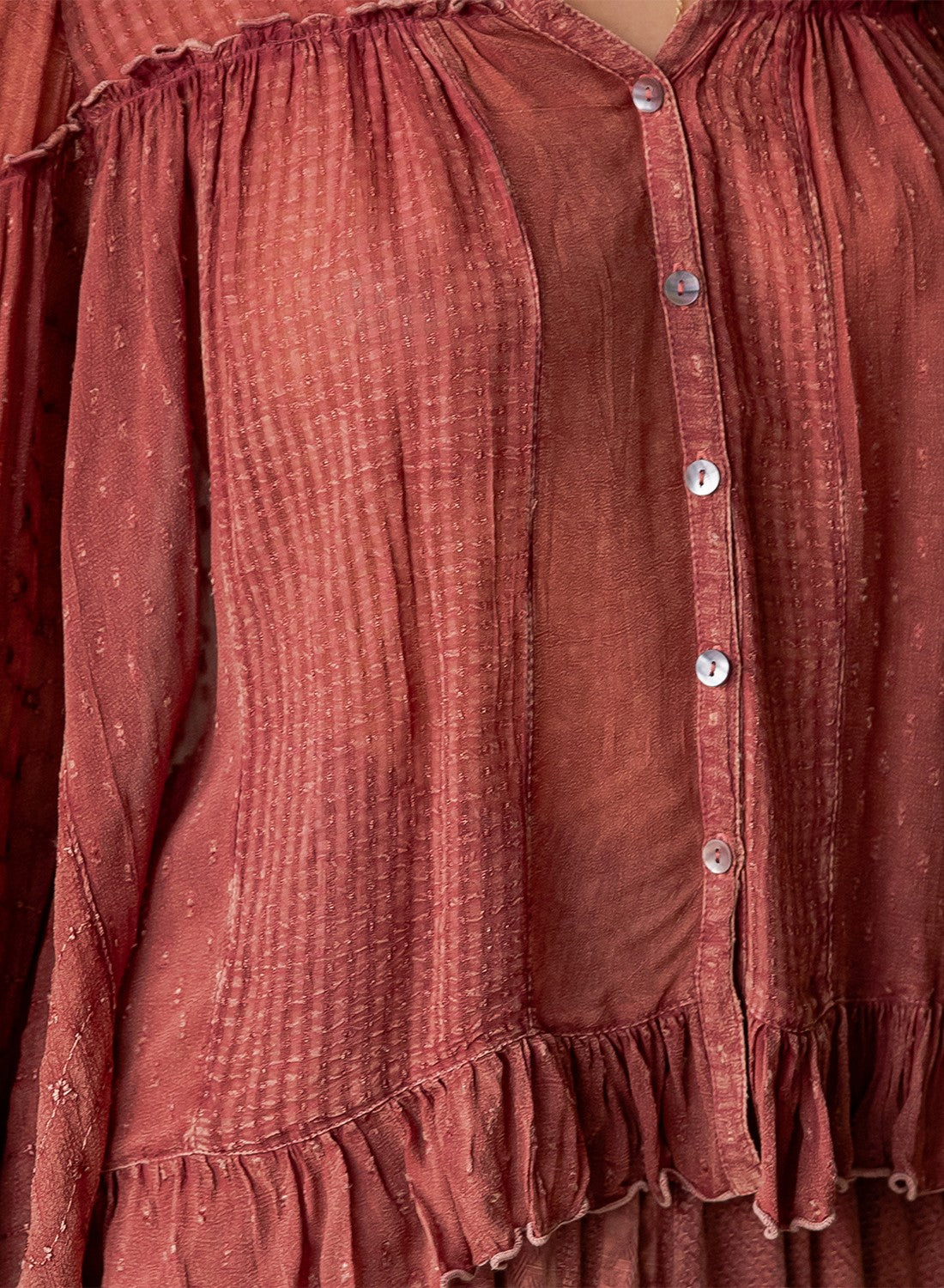 The Reverie Sheer Ruffled Blouse Garnet