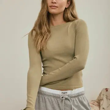Fitted Ribbed Boat Neck Top
