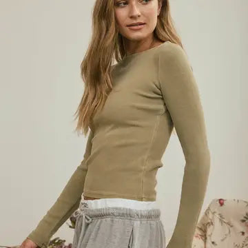 Fitted Ribbed Boat Neck Top