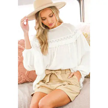 Swiss Dot Lace-Up Patterned Blouse