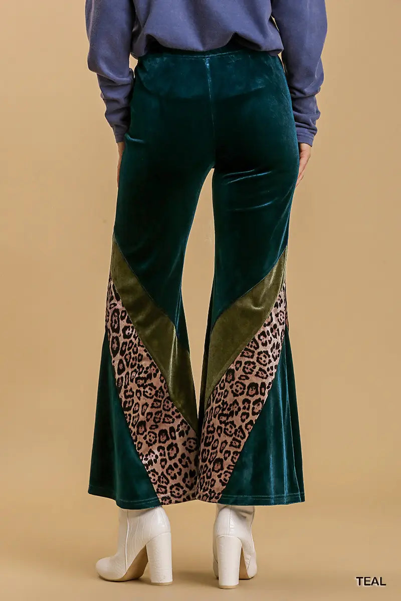 Animal Print Velvet Wide-Leg Flare Pant