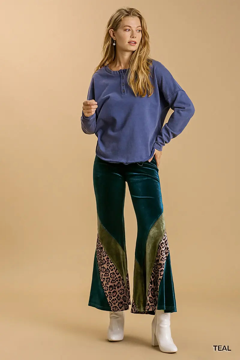 Animal Print Velvet Wide-Leg Flare Pant