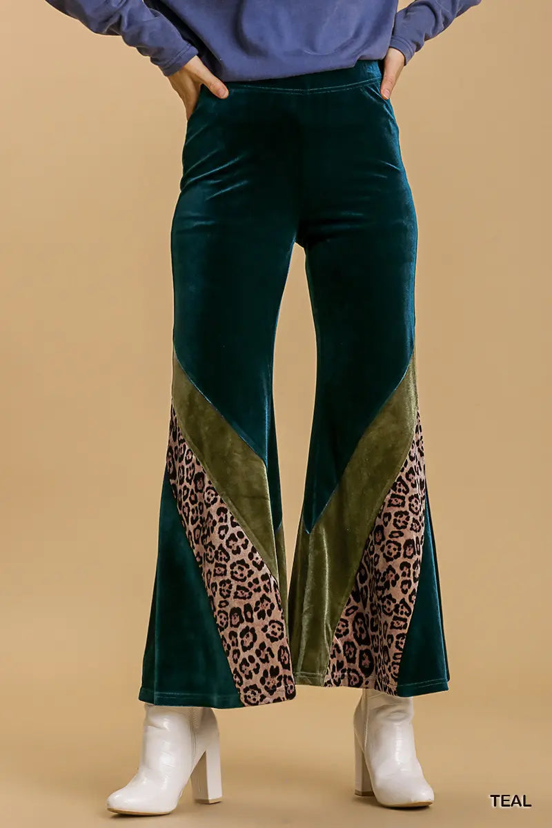 Animal Print Velvet Wide-Leg Flare Pant