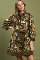 Into the Garden Collared Mini Dress Olive