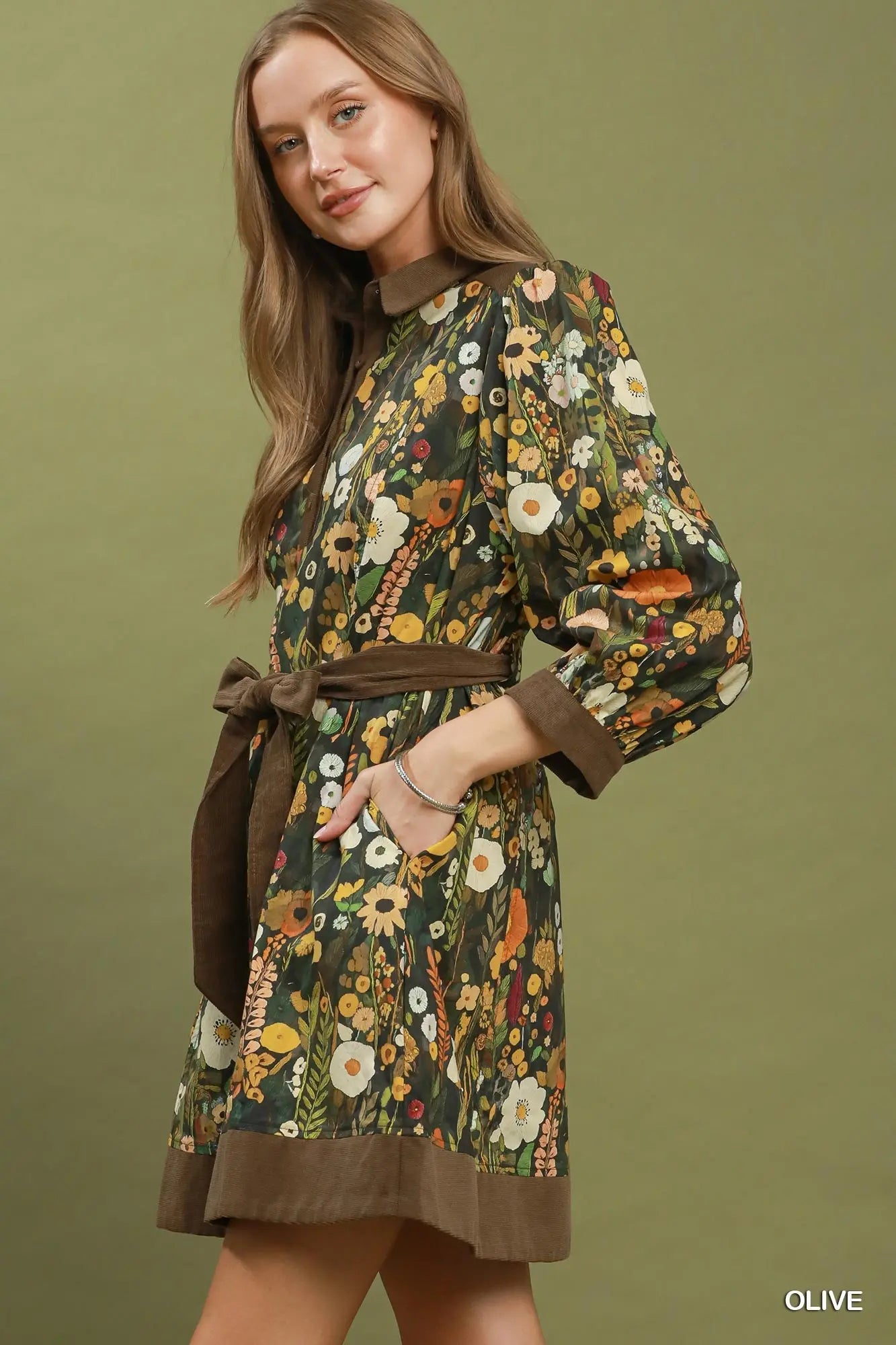 Into the Garden Collared Mini Dress Olive