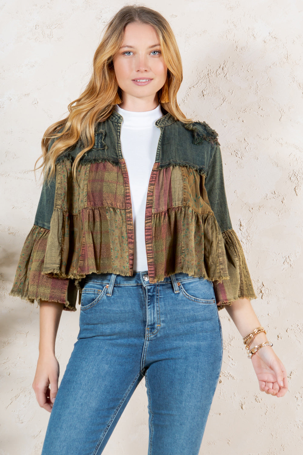 Vintage Floral Patchwork Cropped Shrug
