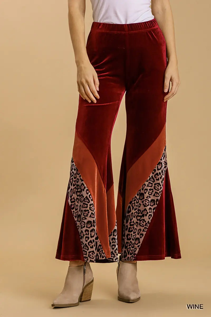 Animal Print Velvet Wide-Leg Flare Pant